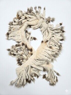 Vtg Mitchie’s Matchings Genuine Rabbit Fur Scarf Ivory Cream Luxury Fringe Scarf